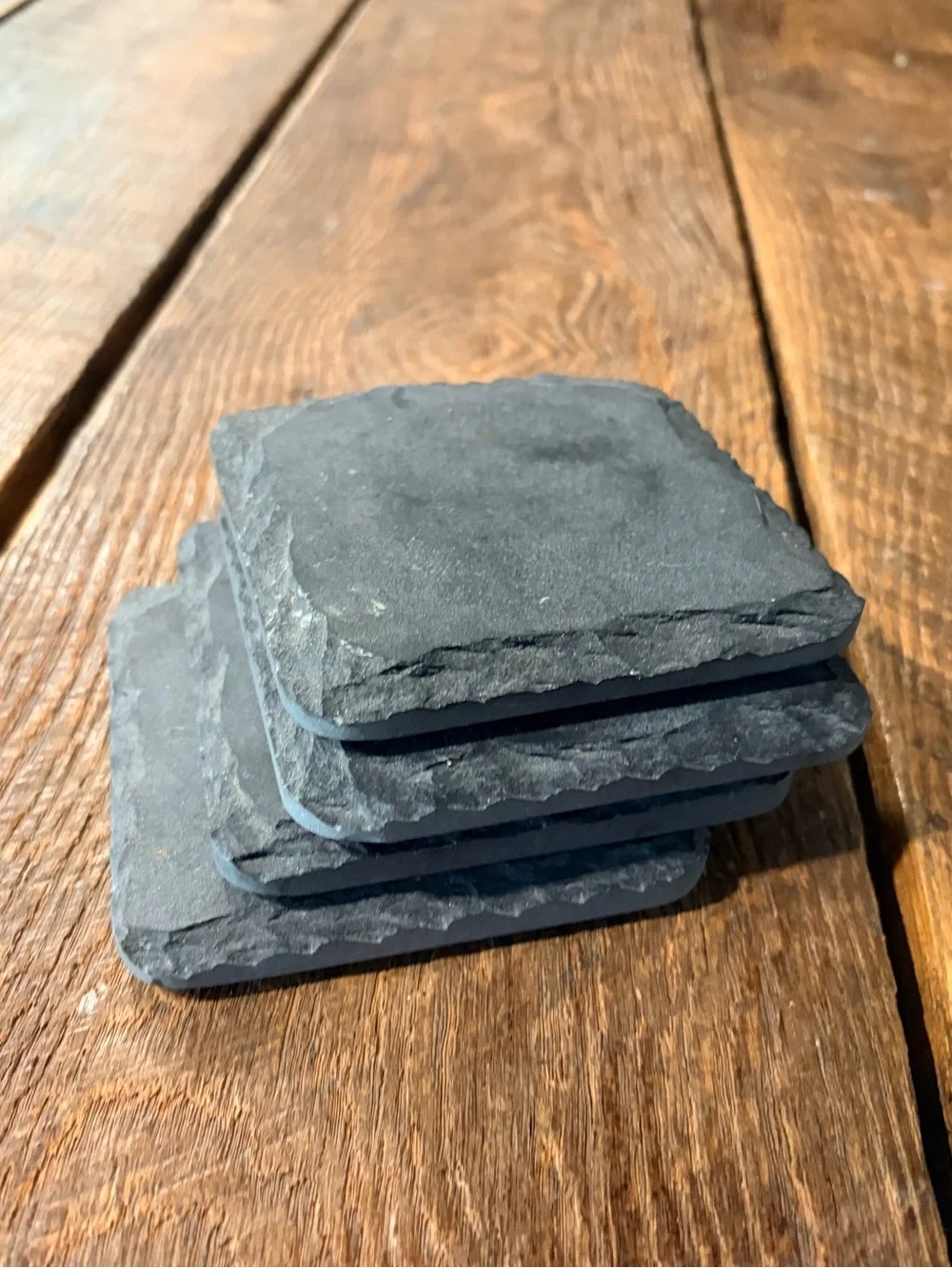 CRATE & BARREL / Slate Square Coasters - Black Stone Set of 4